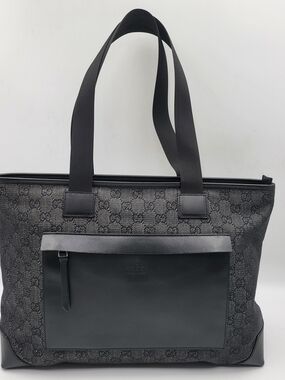 GUCCI Denim GG Monogram Tote Bag Black Calfskin Leather, Authentic.. Like New..